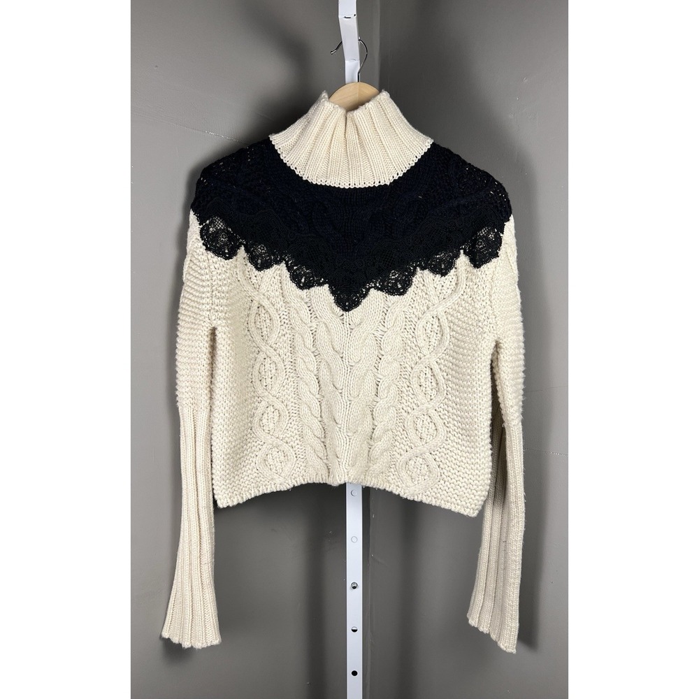 Zara Studio Cable Knit Lace Turtleneck Sweater M Collection 02 2017